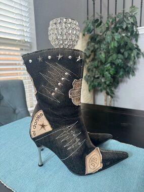Vintage El Dantes denim stiletto boots 40
